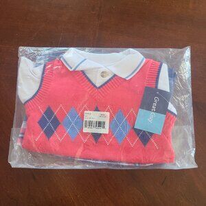 Kohl’s Baby Boy Sweater Vest, Collared Shirt & Shorts Set, Red, 12M, 3pc, Nwt